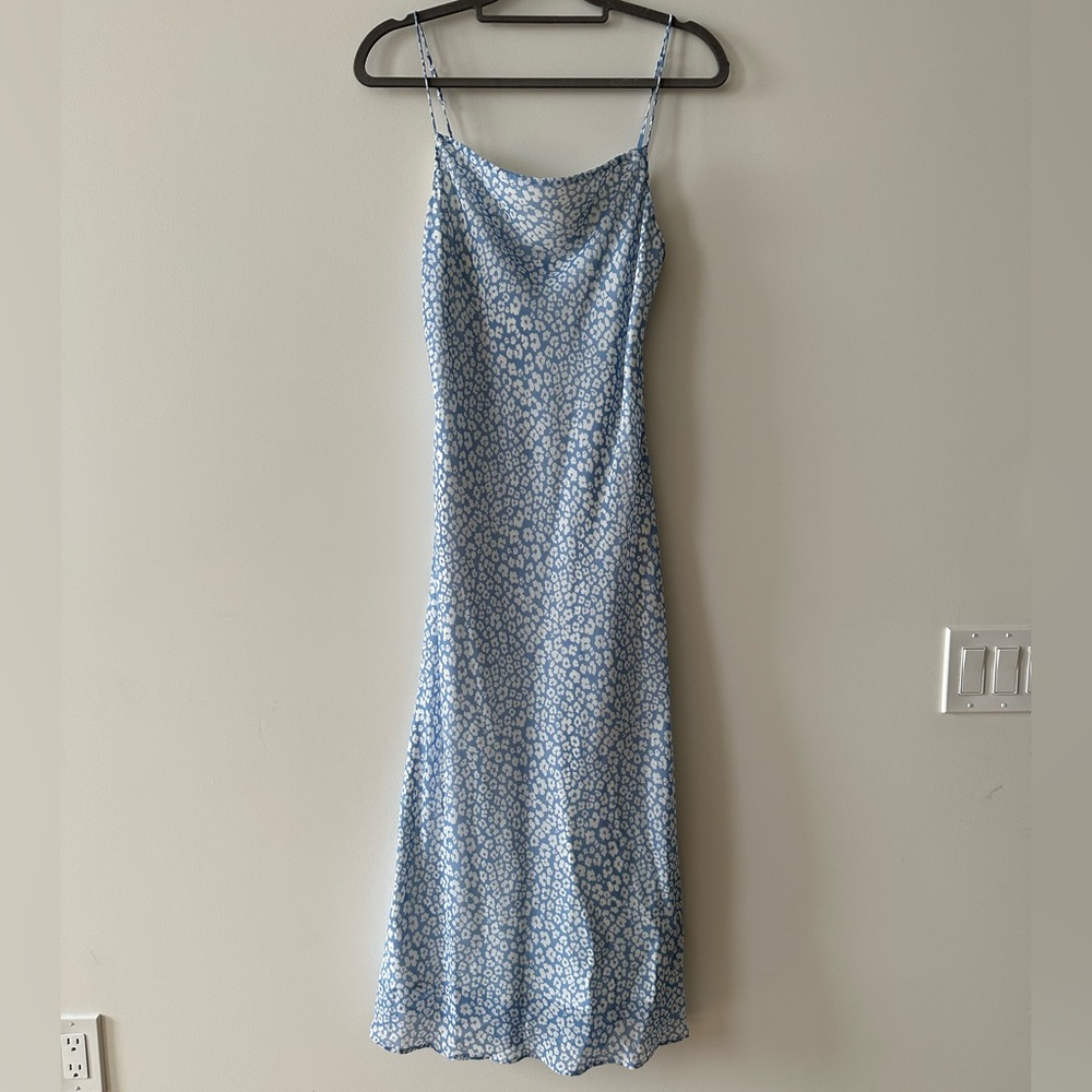 C/meo collective blue floral midi slip dress